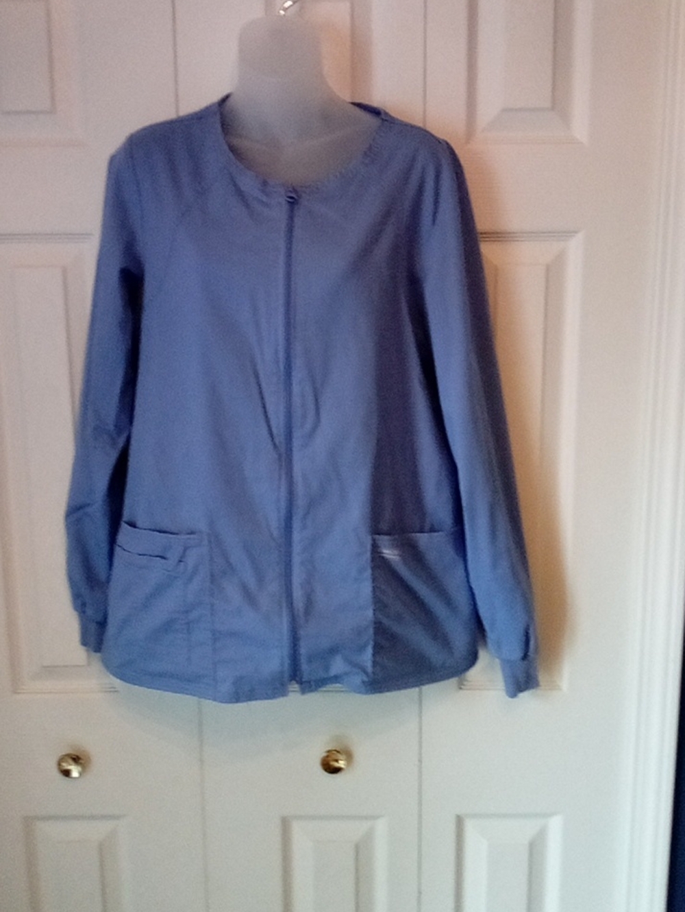 Cherokee Light Blue Zip-Front Utility Scrub Jacket Size M